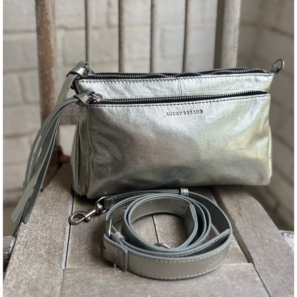 LUCKY BRAND Leather KODA Metallic SILVER Topanga CONVERTIBLE Shoulder Bag 🎉 - Picture 16 of 16